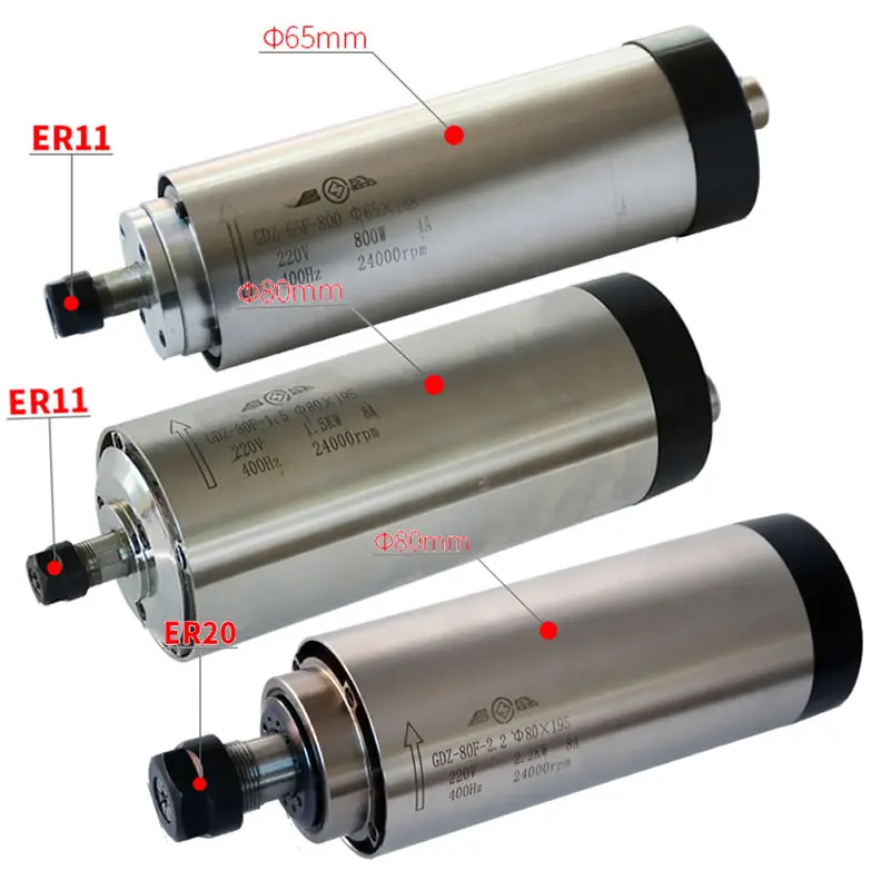 800 W 1500 W 2200 W CNC-Spindelmotor 220 V luftgekühlte Fräsmaschine Z-Achsenwelle 1,5 kW 2,2 kW 65 mm 80 mm Durchmesser ER11 Spannzangenfutter Image
