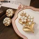 Vintage Elegant Lily Flower Pearl Brooch Earrings Woman Student Birthday Gift Lily of The Valley