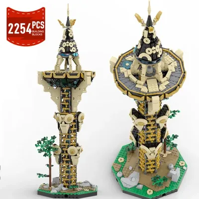 Moc Zeldaed Sheikah Tower House Modell Bausteine Set Spiel Architektur MOC- 139323 129936 Ziegel zusammenbauen Spielzeug Geburtstagsgeschenke Image