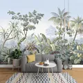 Custom Photo Wallpaper Retro Hand Painted Tropical Rainforest Banana Coconut Tree Mural Dining Room