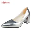 Aphixta Frühling Silber 7 cm Chunky Heels Spitz Pumps Frauen Schuhe Platz Ferse Party Offizielle Mode Große Große Größe 45 46