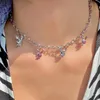 Strass rosa Schlechte bunny choker halskette für teenager egirls rosa kaninchen tier halskette y2k schmuck niedliche hip-hop punk kühlen