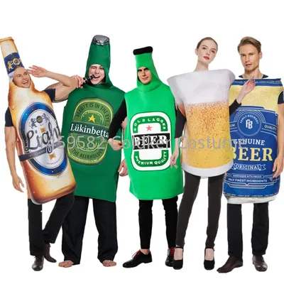Lustige erwachsene Bier Kostüm Unisex Schwamm Whisky Rum Flasche Bierflasche kann Overalls Halloween Kostüme Bier Festival Purim cos Image