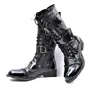 Gothic Punk Cosplay Tanzstiefel für Männer 2025, Herbst Winter, mittleres Bein, Lackleder, warme Motorradstiefel, männliche Schuhe für das Büro