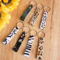 Zebra Cows Camouflage Leopard Genuine Leather Keychains Handle Key Ring