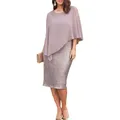 Elegant Dresses Women O-Neck Chiffon Patchwork Double Layer Midi Pencil Dress Summer Cape Dress