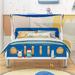 Twin Size Race Car Bed Ceiling Cloth, Wood Platform Bed with Headboard and Storage Footboard, Playhouse Car-Shaped Bed for Kids