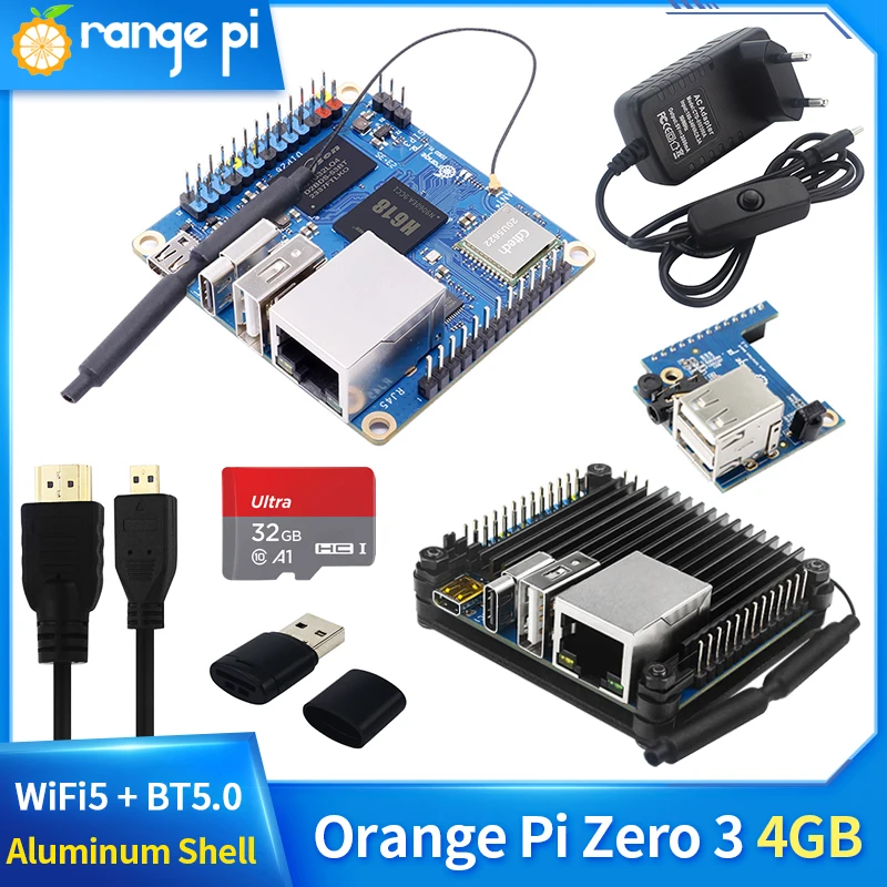 Orange Pi Zero 3 4 GB RAM Allwinner H618 WiFi5 + BT 5.0 LPDDR4 16 MB SPI Flash Optionales Aluminiumgehäuse-Netzteil für OPI Zero 3 Image