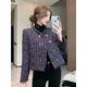 High Quality Elegant Weave Plaid Tweed Jacket Coat Women Blazer Autumn Winter Causal Office Ladies