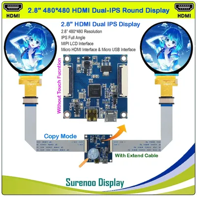 2,1-2,8 Zoll 480 x 480 runder Kreis IPS Dual Doppel LCD Modul Display Monitor Bildschirm HDMI-kompatibel zu MIPI ohne Touch Panel