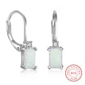 925 Sterling Silver Earrings Rectangular Created White Opal Earrings Fine Jewelry Accessories for