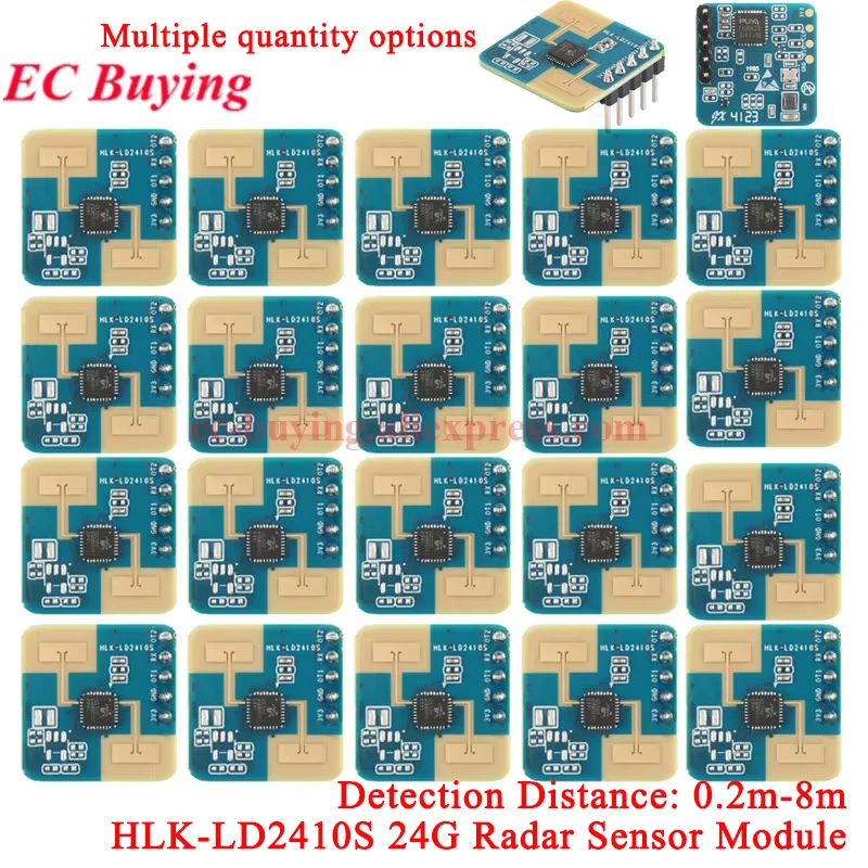 20 Stück/1 Stück LD2410S 24G Radarsensormodul zur Erkennung menschlicher Anwesenheit HLK-LD2410S Low Power LD2410 Erkennungsabstand 8M 3,3V 0,1mA Image