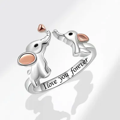 Unique Loving Elephant Rings For Women Opening Ring For Girl Female Mascot Gifts For Friends Rings A Gift For Mom And Daughter