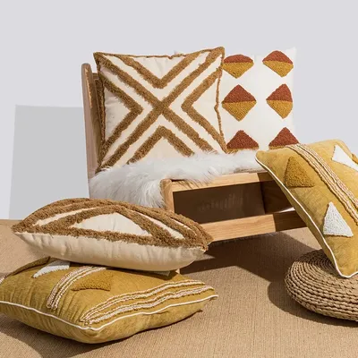 Nordisch gelb braun getuftet Kissen bezug Dreieck getuftet Stickerei dekorative Kissen bezug Nachttisch Sofa Taille Kissen bezug Image