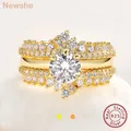 Newshe Yellow/Rose Gold 925 Sterling Silver Engagement Ring Set for Women Enhancer Wedding Band High