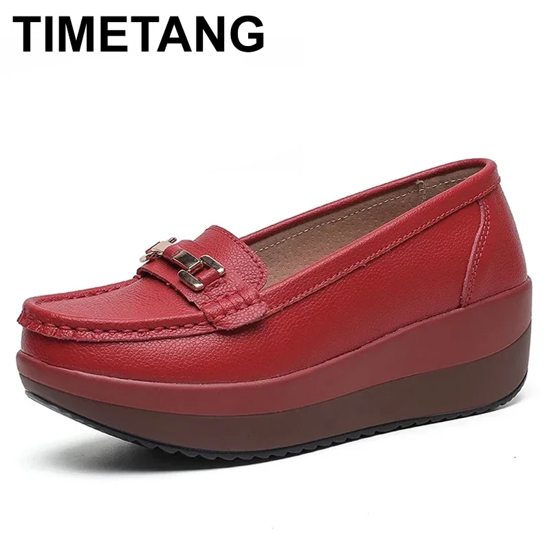 TIMETANG Damen Pumps Plateau Loafers Echtes Leder Mokassins Schuhe Frau Frühling/Sommer Weibliche Slip On Casual Wedges Schuhe