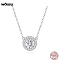 WOSTU 100% 925 Sterling Silver Delicate Zircon Necklaces Round Zircon Pendant For Women Long Chain