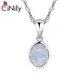 CiNily Minimalist Silver Plated Fire Opal Pendant White Blue Oval Stone Geometry Charm Korean