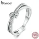 Bamoer Echt 925 Sterling Silber Vintage Knoten Band Ringe Für Frauen Retro Klar CZ Hochzeit Ring