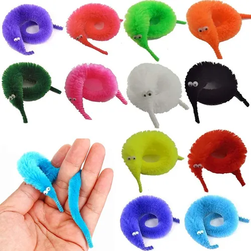 12 farben Magie Twisty Wurm Wiggly Twisty Fuzzy Würmer auf eine String Magie Wurm Spielzeug für