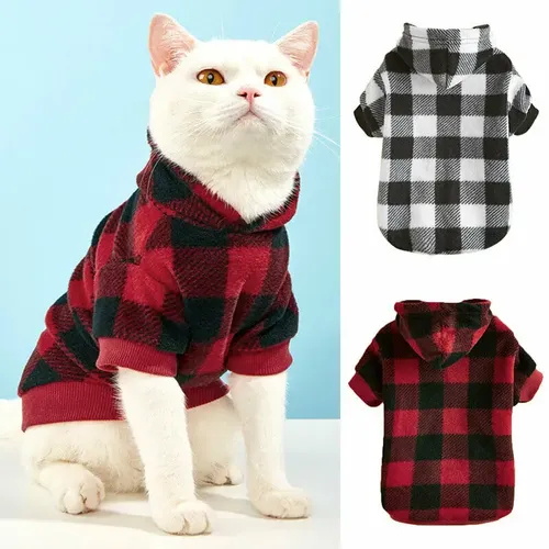 Plaid Winter Warme Haustier Hund Katze Kleidung Hoodies Pullover Kleidung Welpen Mantel Jacke