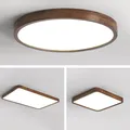Modern LED Ceiling Lights Real Wooden Lamps For Bedroom Round&Square Solid Wood Acrylic Lampshade