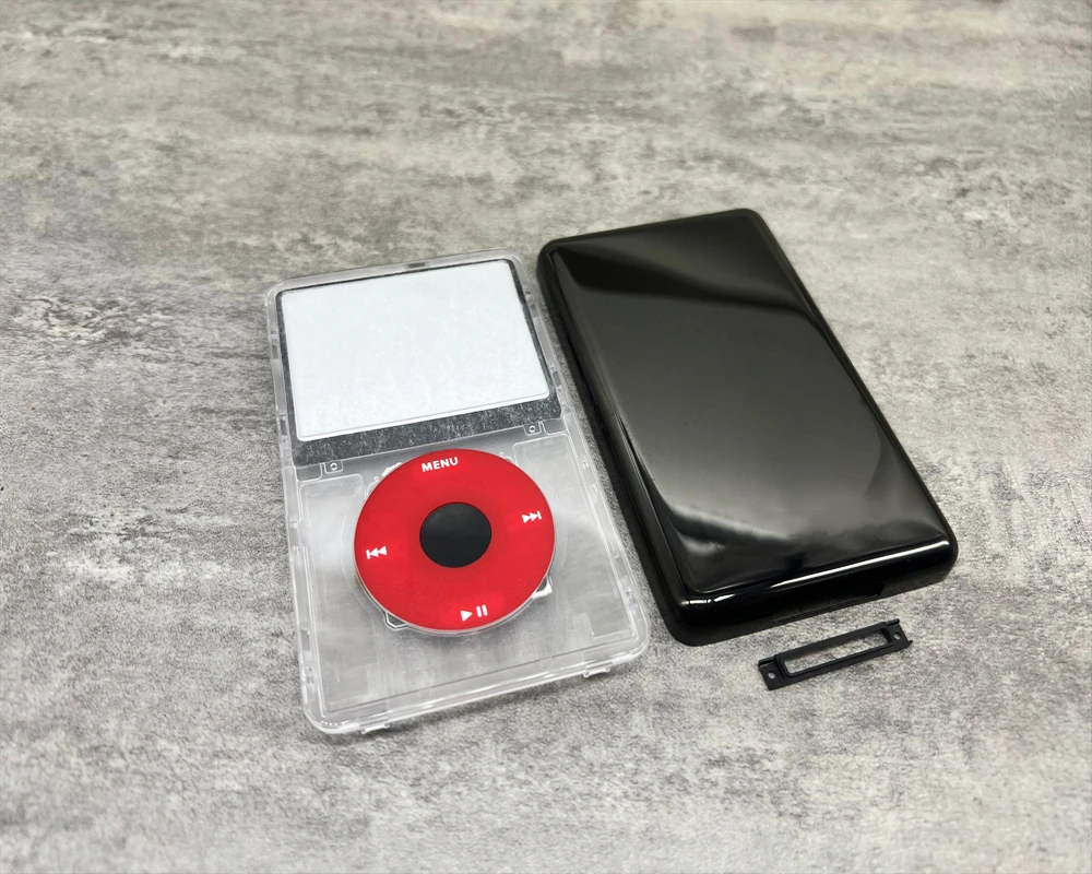 Lucency kunststoff vorne schwarz metall zurück gehäuse fall rot, klicken sie rad schwarz taste für iPod 5th gen video 30gb 60gb 80gb Image