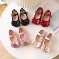 Classic Ribbon Bowknot Ballet Flats Girls Fashion Red Mary Jane Shoes Baby Child Spring Pink