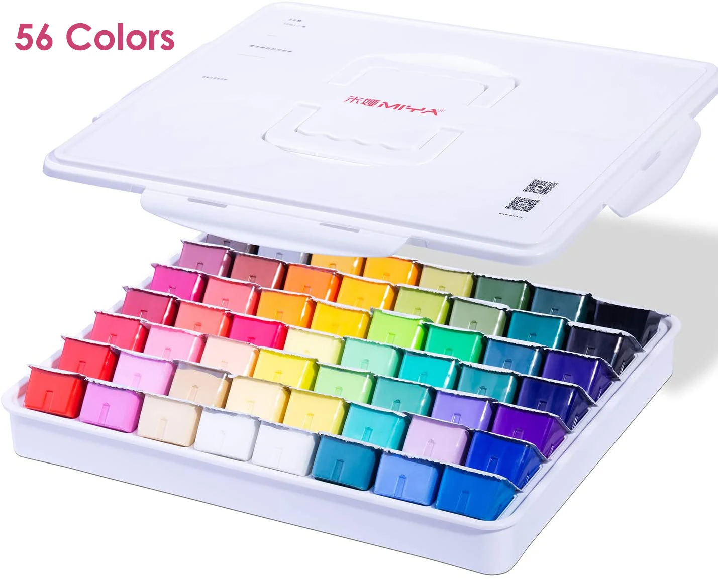 MIYA Himi Gouache-Farbset, 56 Farben x 30 ml, einzigartiges Jelly-Cup-Design in Tragetasche für Künstler, blickdichte Aquarellmalerei Image