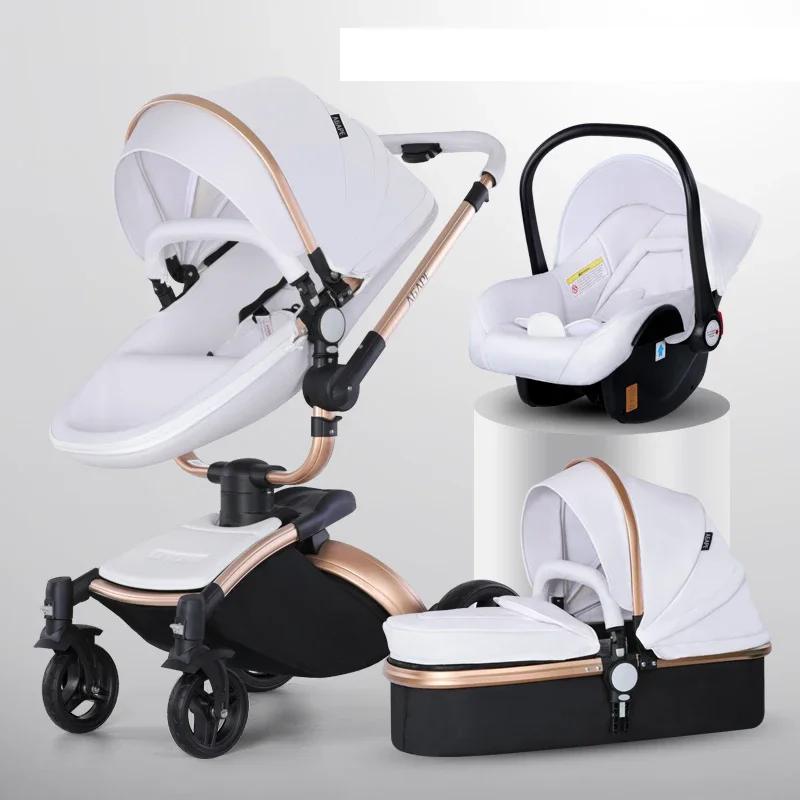 Kinderwagen 3 in 1 Luxus Kinderwagen für Neugeborene Wagen PU Leder Hohe Landschaft Trolley Auto 360 rotierende Baby Kinderwagen Shell Image
