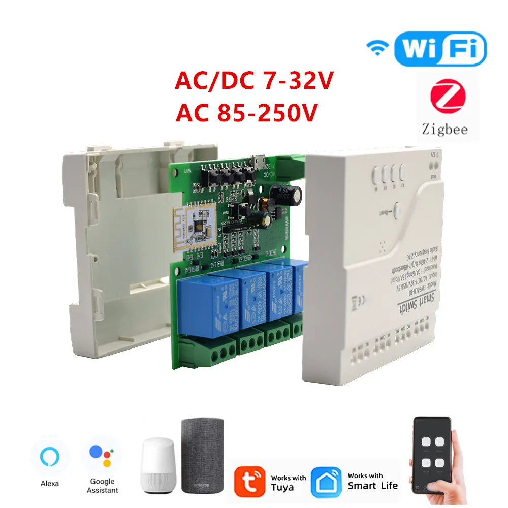 4CH Wifi Zigbee Smart Home Motor Controller AC DC 12V 24V 220V RF433 Fernbedienung 4 Kanal Tipp pulse Relais für Alexa Google Tuya Image