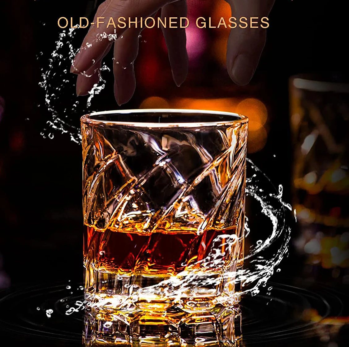 1 Stück rotierendes Whiskyglas, altmodisches Glas zum Trinken von Bourbon, Scotch, Cocktails oder Tee, Whiskey Image