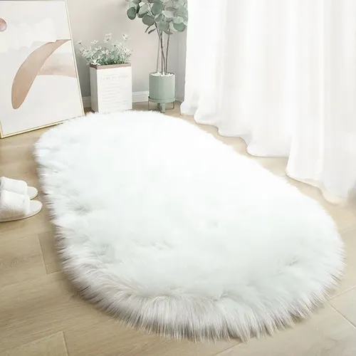 Kunst pelz Teppiche große ovale künstliche Schaffell lange Haare Teppiche Boden weiße Wolle