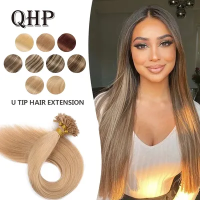 QHP Haar Gerade Keratin Menschliches Fusion Haar Nagel U Tipp Maschine Made Remy Menschliches Haar Extensions 1 g/ps 50g muti-Farbe