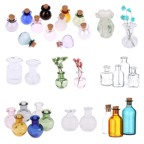 1-2 stücke Puppenhaus Miniatur Drift Flasche Wishing Flasche Mini Blume Flasche Decor Glas Vase