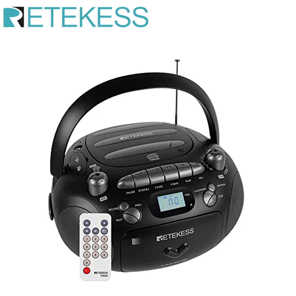 RETEKESS TR630 CD Player Boombox Stereo Tragbare Radio FM AM Kassette Band 3W Lautsprecher TF USB Aufnahme Fernbedienung für Home Image