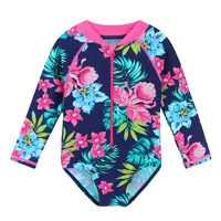 BAOHULU Navy Floral Baby Bademode Langarm UPF50 + Mädchen Badeanzug Ein Stück Kinder Bademode