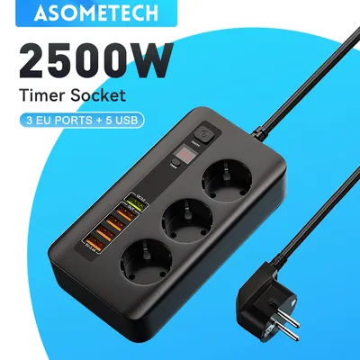 2500W Timer Steckdose Smart Power Streifen Elektrische Socket Extension Mit Schalter Home Image