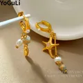 Modeschmuck Trend neue Goldfarbe Kreis Perle Stern asymmetrische baumeln Ohrringe für Mädchen Frauen