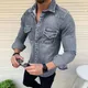 Herren lässig schlankes Hemd Jeans Langarm Tops Brusttasche Snap Button Down Tops Mode Denims Shirt