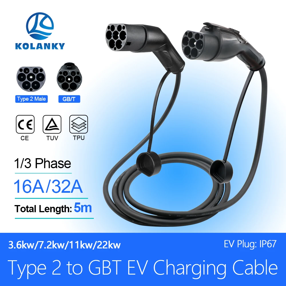 Ev Ladekabel 16a 11kw Typ2 Schließen Sie die öffentliche Ladestation an die GBT-Steckdose für den chinesischen Phev-Hybrid für Elektro fahrzeuge an Image