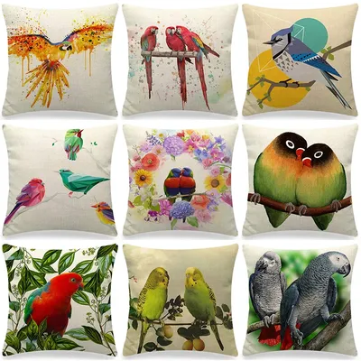 Papagei Vögel Gedruckt Leinen Kissen Abdeckung 45x45cm Home Couch Dekorative Kissen Abdeckungen Image