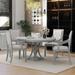 5-Piece Extendable Round Dining Table Set w/ a 16" W Leaf & 4 Upholstered Chairs, Retro Style Kitchen Dining Set for Dining Room