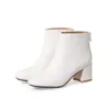 Herbst Winter Dicke High Heels Zipper Sexy Damen Stiefel Feminina SquareToe Faux Leder Weiß Ankle Boot Big größe 32-46 17-24