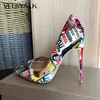 Veowalk Magazin Druck Frauen Spitze Zehen High Heel Schuhe 80 100 120 Sexy Designer Stiletto Pumps für Party Große Größe 43 44 45
