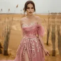 Glänzende A-Linie Perlen Schatz Rosa Robe Soiree Abendkleid Frauen Elegante Party Saudi Abendkleider maßgeschneiderte 2024 Ballkleider