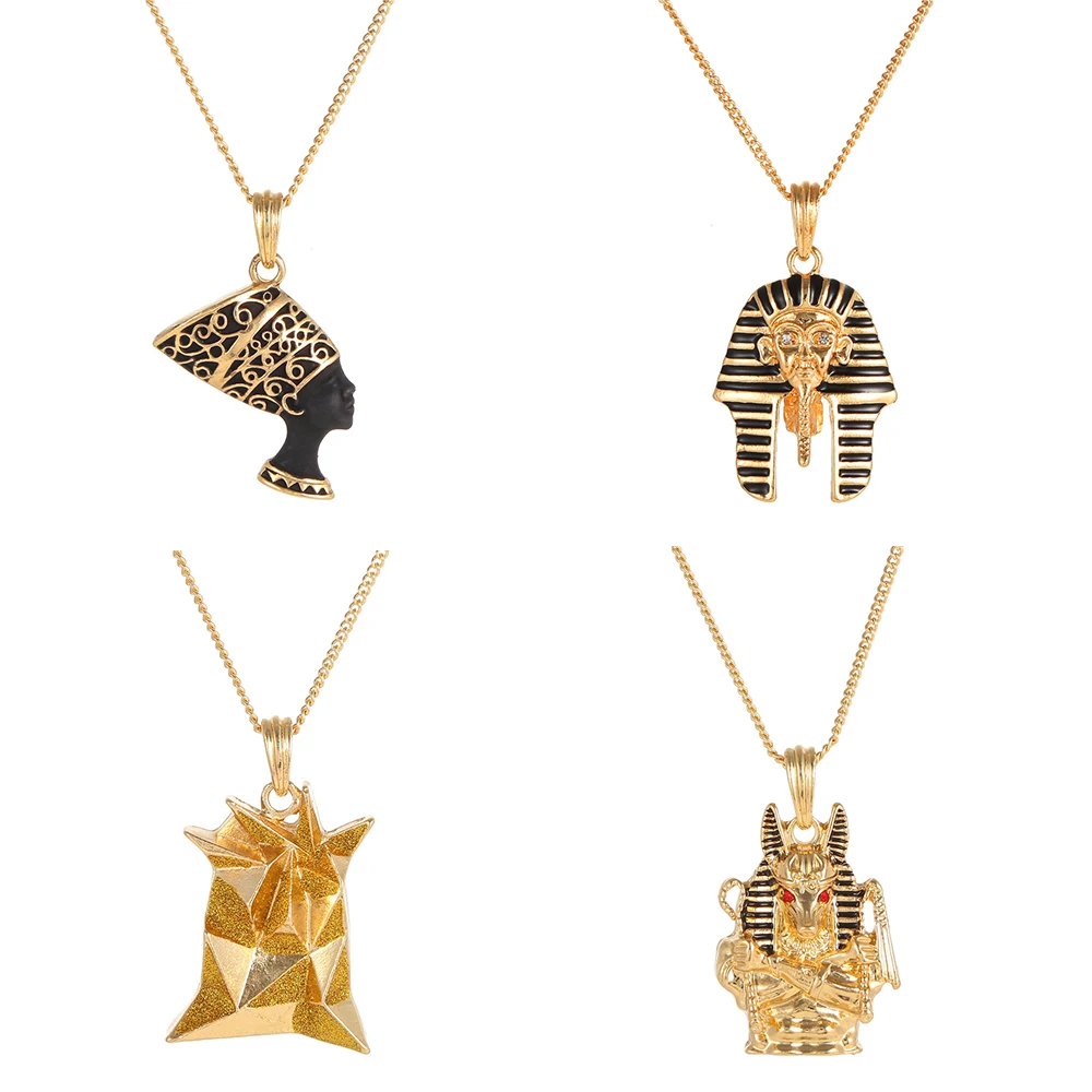 Vintage Kristall Emaille Pyramide Alten Ägyptischen Pharao Anhänger Gold Farbe Isis Horus Halskette Punk Dame Schmuck Geschenke