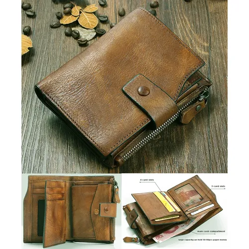 Mode Vintage Echtem Leder Männer Brieftasche Leder geldbörse herren geldbörse vertikale kurze geld