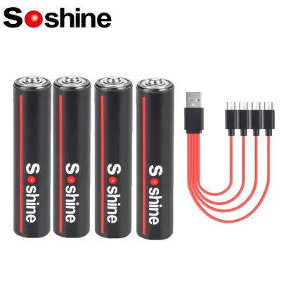 Soshine 600mwh wiederauf ladbare batterie aaa 1,5 v usb lithium batterien usb li-ion aaa batterie mit 4-in-1 usb kabel 1200-fach zyklus