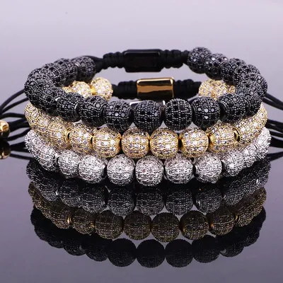 Hip Hop Luxus vereist Schmuck cz Micro Pave Ball Perlen gewebt benutzer definierte Armband für